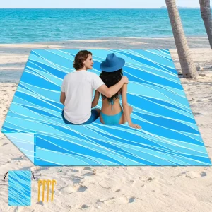 Waterproof Sand Free Breathable Quick Dry Polyester Beach Towel Comfortable Soft Novelty Printed Design Customizable Blue Wavy