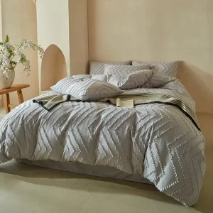Wave Cutwork Washed Brushed Polyester Duvet Cover 4 Piece Set Flat Sheet or Fitted Sheet Option Easy Care
