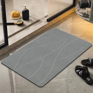 Wave Edge Diatomite Stone Bath Mat Set Washable Machine Washable Ocean Style Spa Decor
