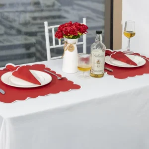 Wave Scallop Edge Linen Placemats Custom Embroidered Scalloped Linen Placemats with Napkin