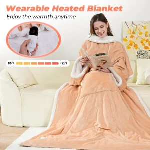 Wearable Electric Throw Heated Blanket with Foot Pocket Winter Household Use Remote Control Heating Wire