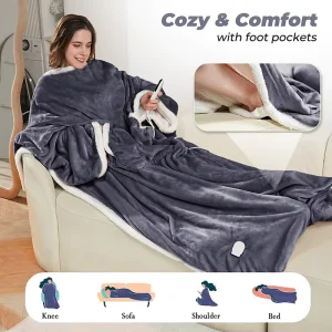 Wearable Heated Blanket with Sleeves Electric Heating Throw Blankets with Foot Pocket