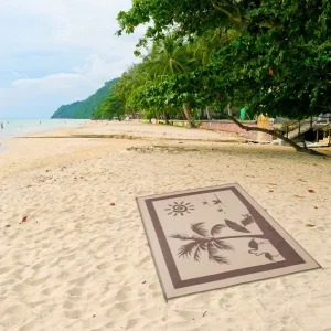 Weatherproof Woven Outdoor Reversible Non-Slip Mat Carpet PP Material Plush Pile Height Corner Loops Travel Prayer