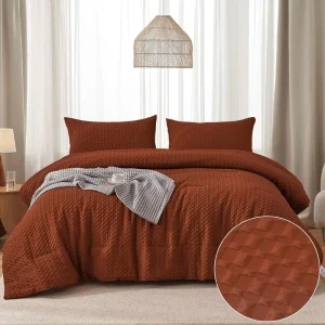 Weave Comforter Set Waffle Seersucker Checkered Comforter with 2 Pillowcases Soft Microfiber Puckering Bedding Set