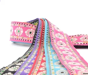 Webbing Custom Logo Home Textiles Clothing Luggage Accessories 4cm Jacquard Webbing 100% Polyester Ethnic Flower Decoration Bags