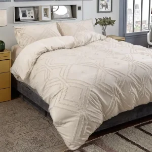 Wedding 3pcs Duvet Cover Set Bedding Luxury Jacquard Beige Quilt Cover Set