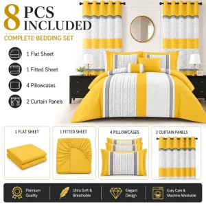 Wedding 8 Pieces Bedding Set With Curtains Printed Bedroom Set for Home Decoration