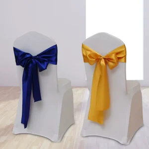 Wedding Banquet Celebration Chair Cover Satin Ribbon Streamer Tie Banquet Exhibition Chair Back Decoration Home Gauze Bowknot
