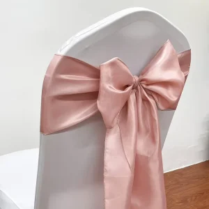 Wedding Banquet Pink Color Satin Chair Sashes for Chair Cover Self Tied Bows Reception Hotel Decoration