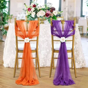 Wedding Chair Sash Organza Ribbon Chair Back Decoration Tulle Bow Tie Hotel Banquet Chair Cover Decor