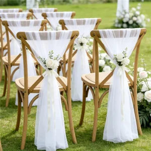 Wedding Chair Sashes Chiffon Gauze Chair Back Decorative Polyester Fabric Sashes for Party Event Ceremony Banquet Decor