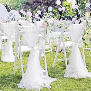 Wedding Chair Sashes Tulle Fabric Curtain Wedding Aisle Ceiling Backdrop Drapes Chair Bow Tie Birthday Party Chair Back Cover