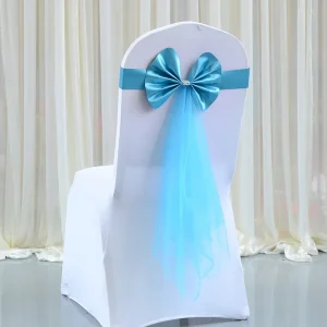 Wedding Decor Party Accessories Tulle Tassel Chair Sashes Satin Bow tie Gold Chair Sashes Chair Bands