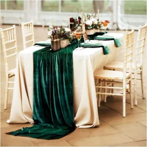 Wedding Decoration Custom Size Emerald Green Crushed Velvet Table Runner
