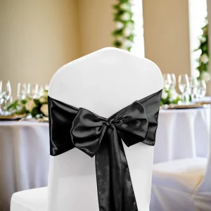 Wedding & Home Use Printed Gold Satin Polyester Reusable Chair Sash for Banquet Chair Covers