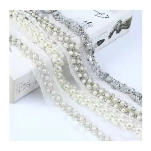 Wedding Lace Handmade Beaded Crystal Diy Pearl White Pearl Lace Trim for Garment Bags Shoes Sew On