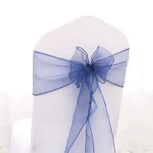 Wedding Party Fancy Chair Bow Decorative Elegant Organza Sashes for Banquet Home Use Modern Washable Elastic Blue Chair Sashes