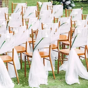Wedding Sheer Drape Organza Fabric Voile Chair Sash for Wedding Chair Decoration White Tulle Ceiling Draping for Chiavari Chair