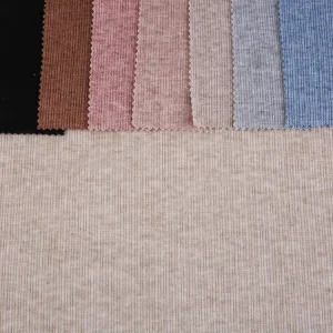 Weft Knitted Garment Fabric 50% Poly 30% Rayon 15% Nylon 5% SP Cashmere Rib Fabric