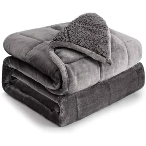 Weighted Blanket 15 Lbs Queen Size 60×80 Flannel Sherpa Heavy Blanket for Adults Cozy Calming Blanket for Bed or Sofa Grey