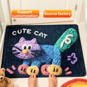 Welcome Door Mat Cartoon Loop Pile Front Indoor Rug for Home Entrance Outside Entryway Floor Mats Non Slip Pet Friendly Doormat