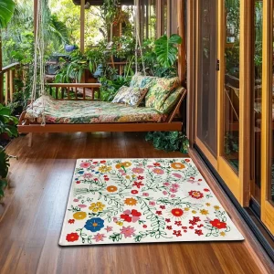 Welcome Door Mat Retro Floral Botanical Front Rug for Home Entrance Garage Garden Outside Entryway Floor Mats Non Slip Doormat