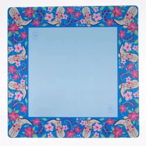Western Cowboy Boot Floral Border American Mahjong Mat Blue Base Non Slip Rubber Back Square Noise Reduction Portable