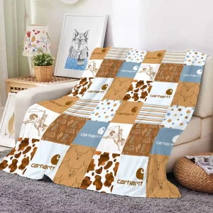 Western Hunting Cow Camo Patchwork Printing Fleece Flannel Throw Blanket