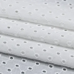 White 100% Cotton Embroidered Jacquard Eyelet Fabric for Wedding Girl’s Dress