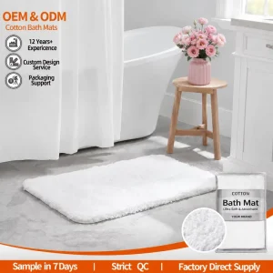 White 100% Cotton Hotel Bath Mat Absorbent Non Slip Bathroom Floor Towel Spa Hospitality OEM Bulk Supplier Custom Logo Supply