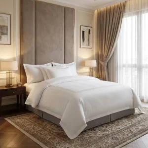 White 300TC 100% Cotton Golden Leaf Floral Stripes Design Hotel Standard Bedding Set