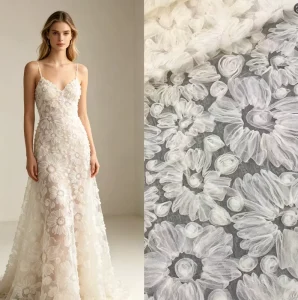 White 3D Handmade Organza Flower Tulle Fabric Soft Mesh Lace for Wedding Dress Bridal Gown Evening Party Dress