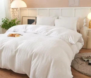 White Bedding Set Decorative Waffle Queen Comforter Sets Bed Set with Comforters Sheets Pillowcases & Pillow Shams