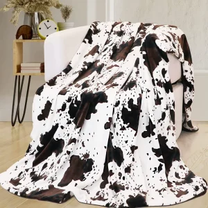 White Black Cow Print Throw Blanket Screen Printing Ultra-Soft Micro Fleece Blanket Airplane Travel Blanket