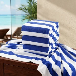 White Blue Strip 32S 2 100% Cotton Hotel Beach Pool Spa Bath Towel 75*150cm 500g Stock Ready to Ship