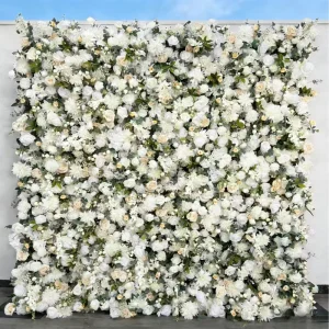 White Cloth-based 2.4*2.4m Flower Wall Panels Artificial Wedding Decoration Wedding Arrangement Party Backdrop Photobooth