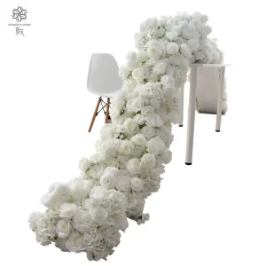White Color Silk Flower Table Runner Wedding Decoration Flower Runner