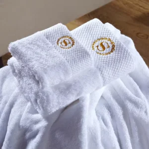 White Cotton Massage Towels Embroidered Bathroom Hand Towel Washcloth CE Certificated Bath Towel Set for Hotel Spa Salon