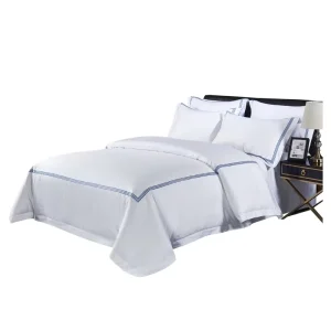 White Cotton Satin Craft Bedding 4 Piece Set Wrinkle Resistant Washable Bed Sheet Quilt Cover for Hotel