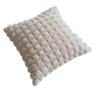 White Decorative Throw Pillow 18×18 Inch Square Cushion Fluffy Rabbit Fur Modern Home Decor for Couch Bed