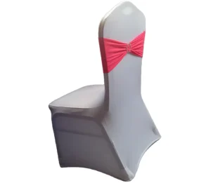 White Fitted Stretch Chair Covers with Sash Bands in Event Decorations