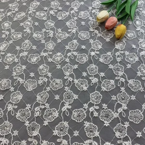 White Floral Sequin Embroidery Lace Fabric Polyester Tulle Mesh for Wedding Abaya Aso Ebi Evening Dress