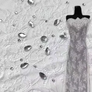 White French Lace Fashion Fabric Lace Rhinestone Wedding Dress