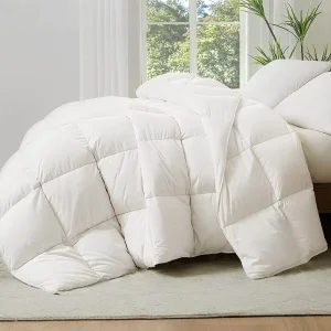 White Goose Down Comforter Heavyweight Winter Warm 100% Cotton Downproof Quilt with Baffle Box for Queen Bed