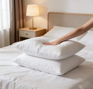 White Goose Feather Polyester Neck Pillow 233 Thread Count Soft Cotton Cover Hypoallergenic Medium Firm Surround Fill Solid Bed