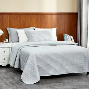 White Gray Hotel Soft Bedspread 2 Pillowcases Classic Weave Stitch Quilted Blanket Set Quilted Coverlet Ensemble Set