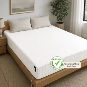 White Grounding Fitted Sheet Organic Cotton 10% Silver Fiber Conductive Earthing Sheet for Better Sleep & Recovery Support