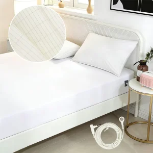 White Grounding Fitted Sheet Organic Cotton 5% Silver Fiber Conductive Earthing Sheet for Better Sleep Recovery Support