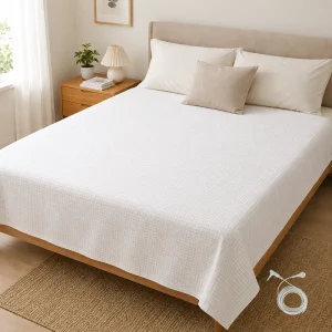 White Grounding Flat Sheet 90% Cotton + 10% Silver Fiber Twin Full Queen King Earthing Bedding for Natural Sleep Comfort