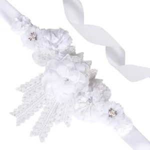 White Lace Boho Baby Shower Maternity Sash White Lace Flower Theme Baby Shower Belly Belt Mom to Be Party Decorations